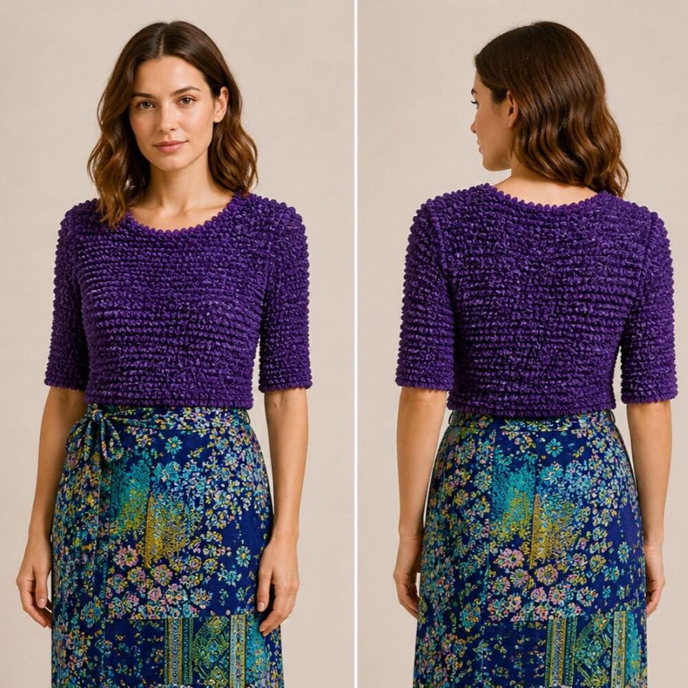 Y2k Jane Doe Women’s ONE SIZE  Bubble Popcorn Stretch Top Purple Boho Retro